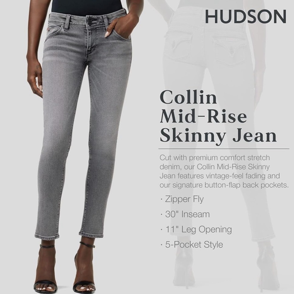 Hudson Womens Collin Mid-Rise Skinny size 27 NWT blk/gray stone washed   A298